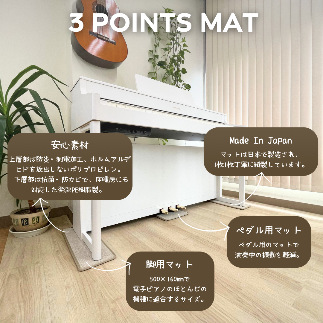 最短当日発送！3 Points Mat （3ポイント・マット）電子ピアノ用マット | 防音・防振・防傷 電子ピアノ専用に開発されたピアノマット。ヤマハ・カワイ・ローランド・カシオ・コルグなど多くのメーカーの電子ピアノに対応