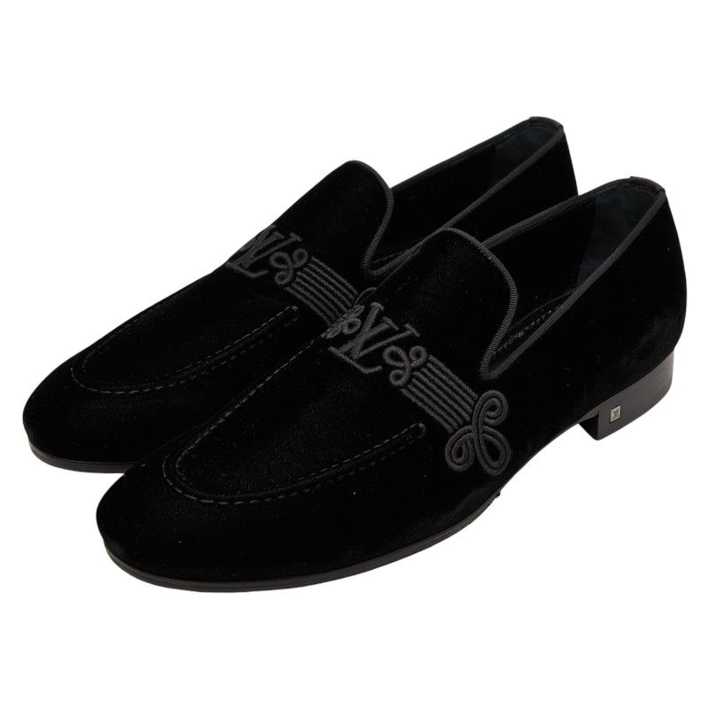 ルイ ヴィトン オートゥイユライン ローファー スリッポン サイズ 7 1|2 M ブラック ベルベット メンズ LOUIS VUITTON 1-0237691