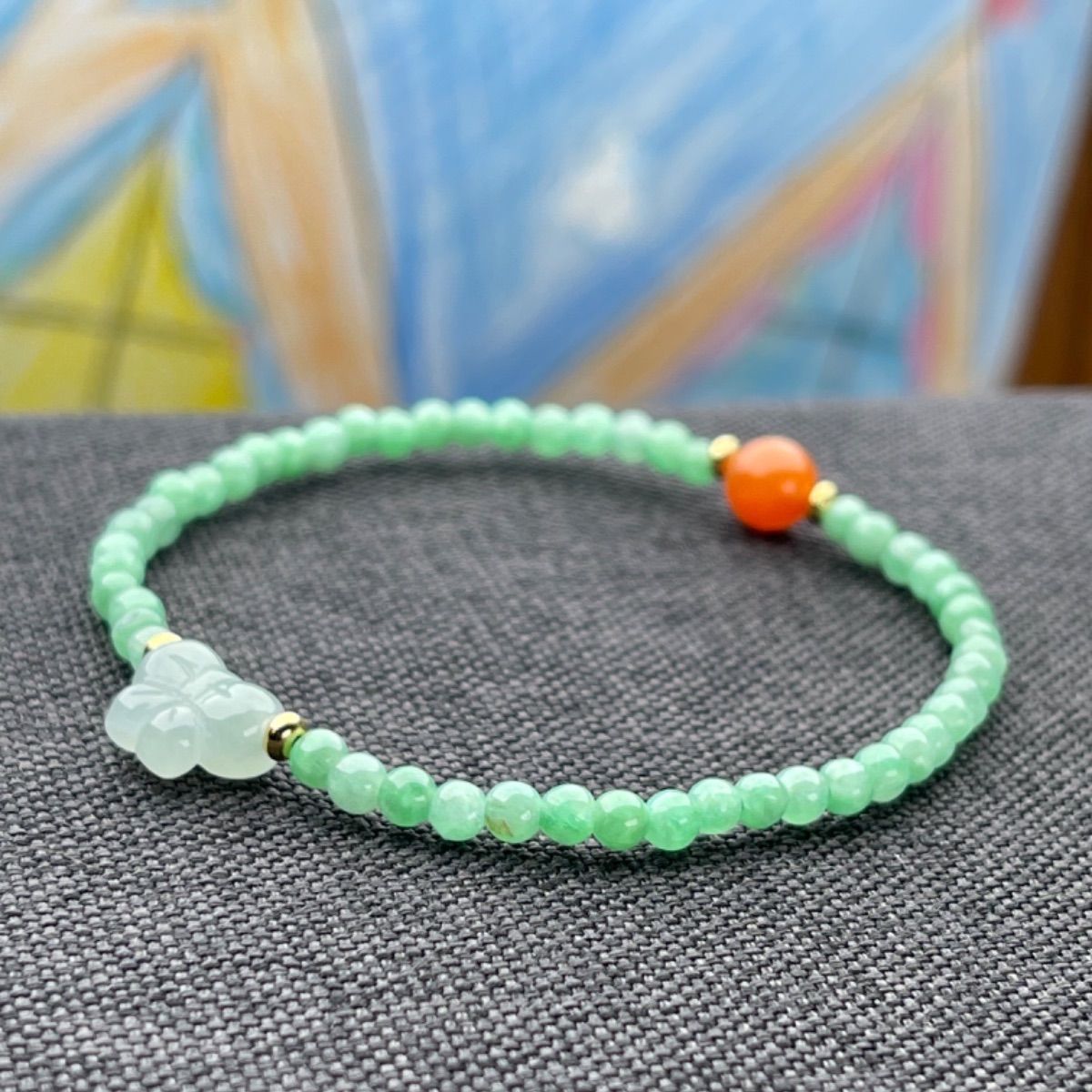 天然ミャンマー産翡翠（A貨） 陽緑ブレスレット ◇数量限定！優良品質