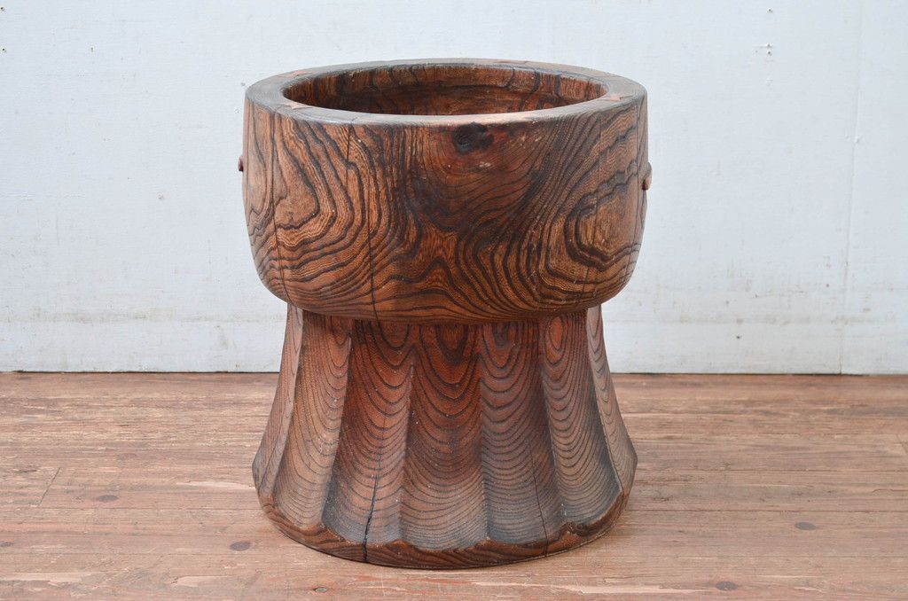 事前問合せ必須 臼 和製アンティーク ちぎり木付き 欅 ケヤキ材製 ウス うす ディスプレイ DIY 古道具 千切り 契り木 リペア 発送まで3週間前後 R-082033