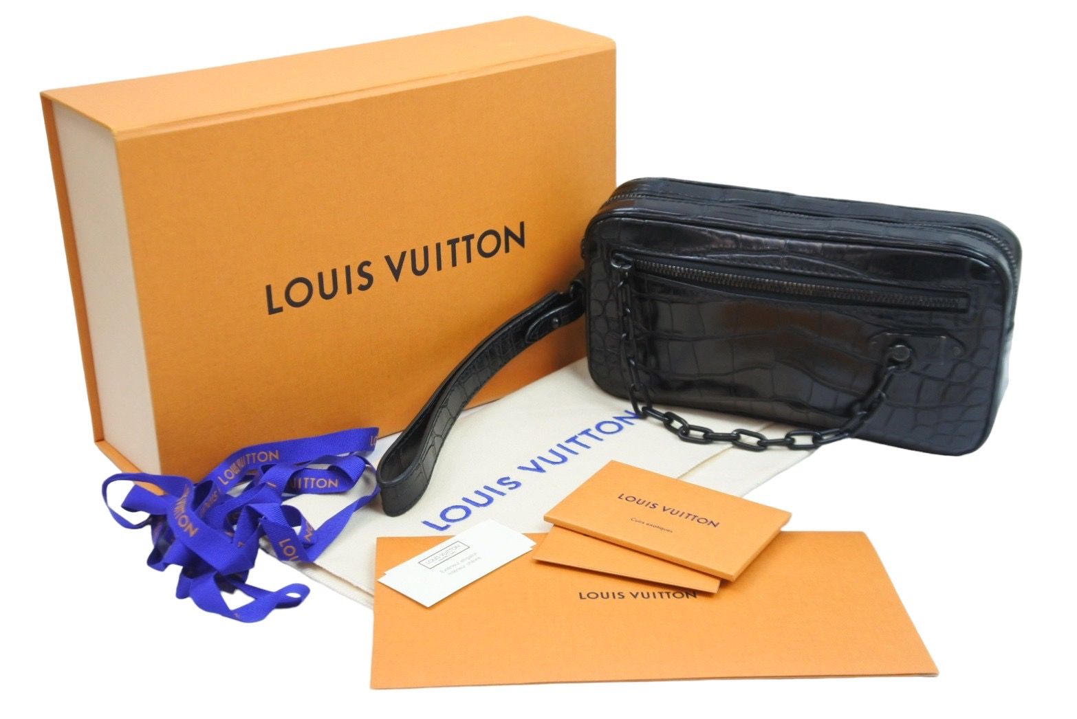 LOUISVUITTON ルイヴィトン ポシェットヴォルガ クラッチバッグ クロコダイル N95772 ブラック 美品 中古 52354 正