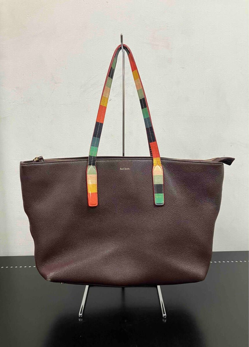 PAUL SMITH ポールスミス アーティストストライプ レザー トートバッグ インポート ボルドー
