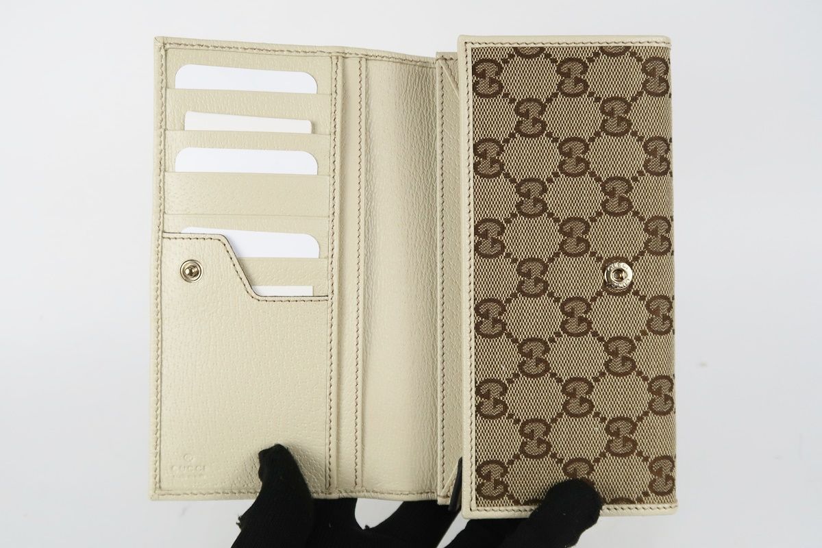 GUCCI GGキャンバス 長財布 ベージュ レザー ロゴ 0959 フラップ GUCCI GGキャンバス 長財布 ベージュ レザー ロゴ 0959 フラップ