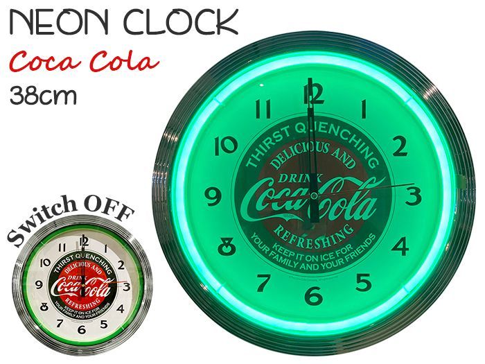 ネオンクロック コカ・コーラ (グリーン) 光る 壁掛け時計 ウォール