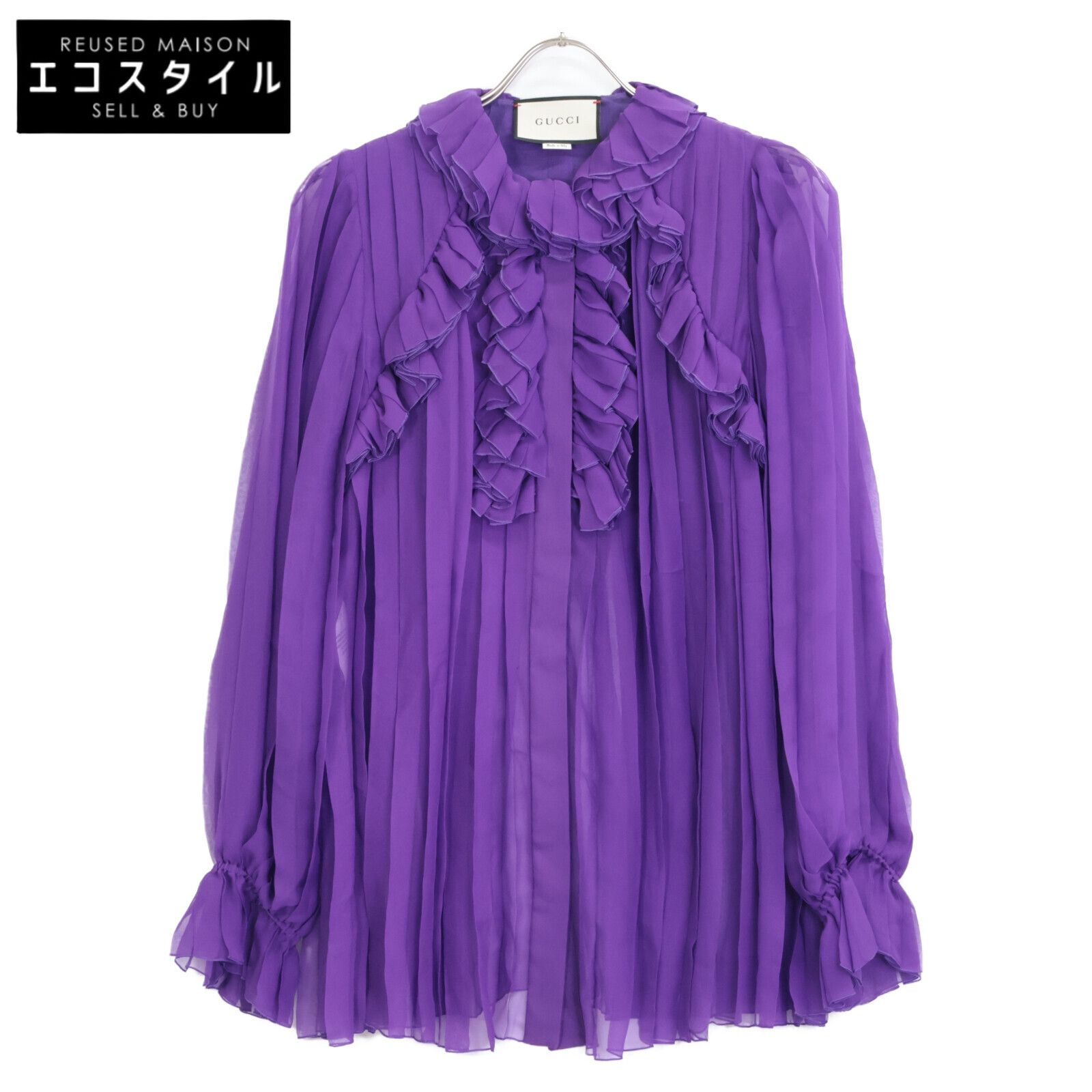GUCCI グッチ 494413 17年 ﾊﾟｰﾌﾟﾙ ｼﾙｸ100 ﾌﾟﾘｰﾂﾌﾘﾙｼｬﾂﾌﾞﾗｳｽ 36