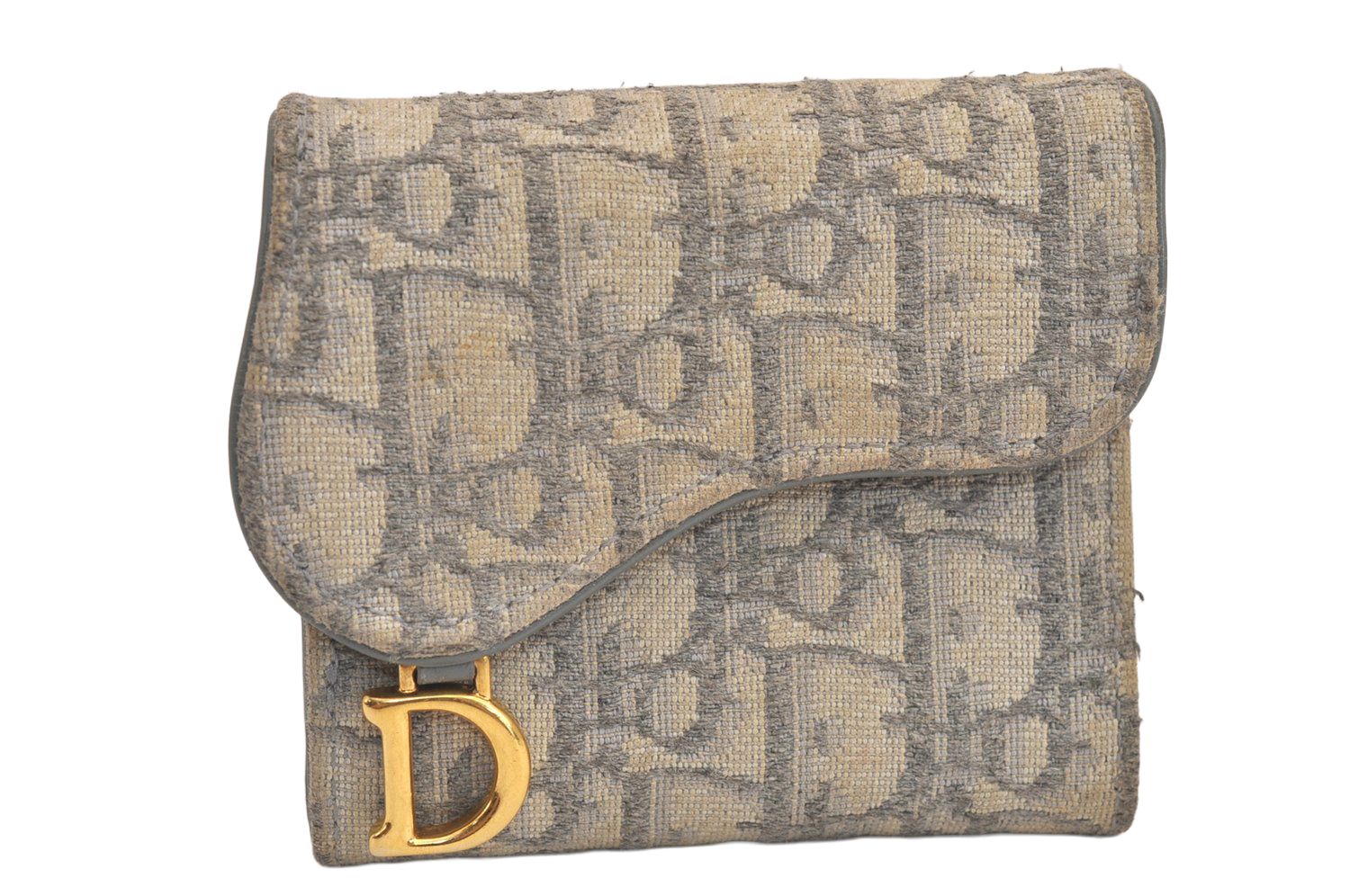 Christian Dior ディオール トロッター サドル 三つ折り財布 キャンバス レザー グレー 5824M