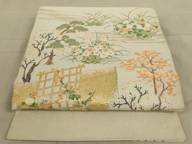 平和屋着物◎太鼓柄袋帯 作家物 手描き 風景文 正絹 逸品 BAAU0618mz