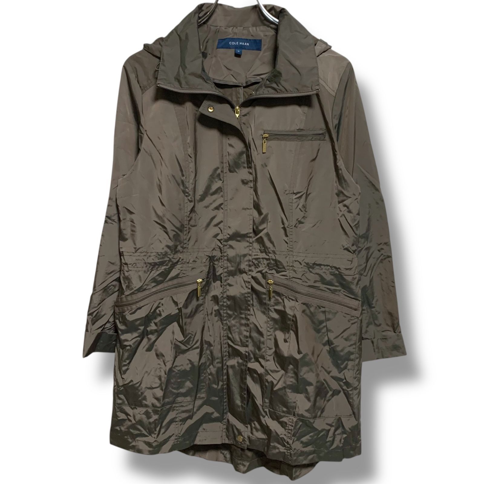 COLE HAAN コールハーン カーキブラウン パッカブルジャケット モッズコート ナイロン フード付き Mサイズ レディース 軽量 撥水 STORM CLOUD 収納袋付き アウトドア 春秋 001117H