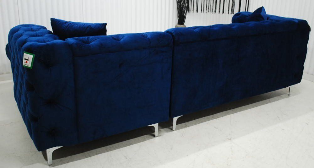 アウトレット 現品限り 大 一部 L型カウチソファー チェスターフィールド調 ベロア調ファブリック ブルー 青 NEXPOTALLINN_EU