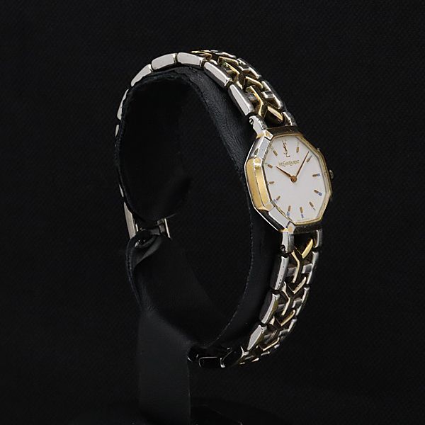 イブサンローラン QZ オクタグラム ホワイト文字盤 コンビ 2200-226313