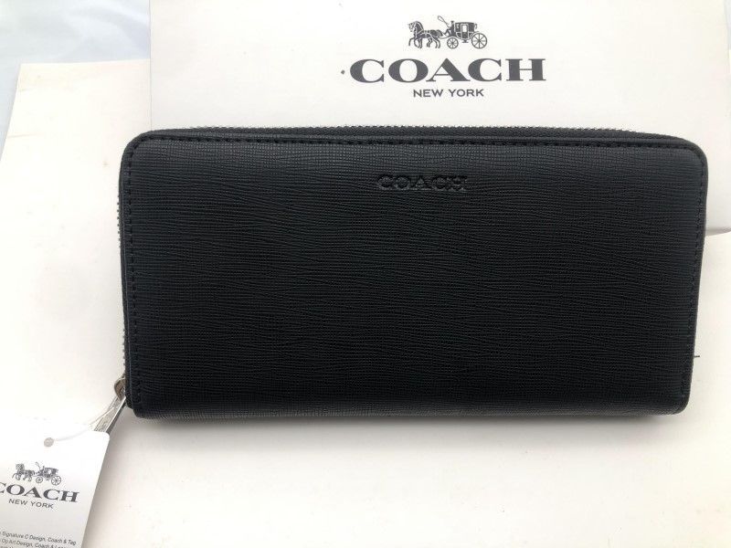 COACH 長財布 コーチ 財布 ブラック シグネチャー アコーディオン 