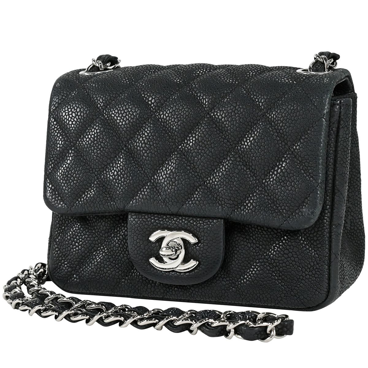 シャネル チェーンショルダーバッグ ミニ マトラッセ ココマーク シングルチェーン キャビアスキン A01115 CHANEL 黒 CHANEL（シャネル） ミニ マトラッセ シングルフラップ チェーン