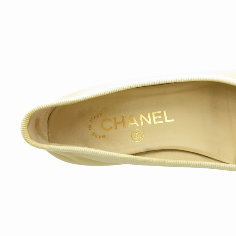 シャネル CHANEL バレリーナ バレエシューズ パンプス ココマーク リボン バイカラー 34.5 22cm ベージュ /FF 0917 IBO55