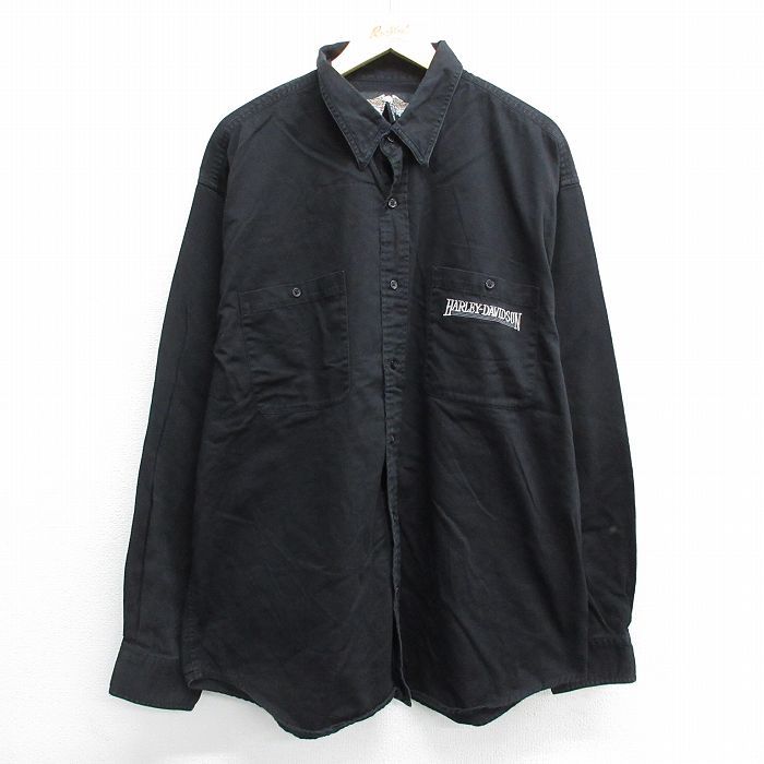 XL/古着 ハーレーダビッドソン 長袖 シャツ メンズ ワンポイントロゴ 黒 ブラック 24sep03 中古 トップス
