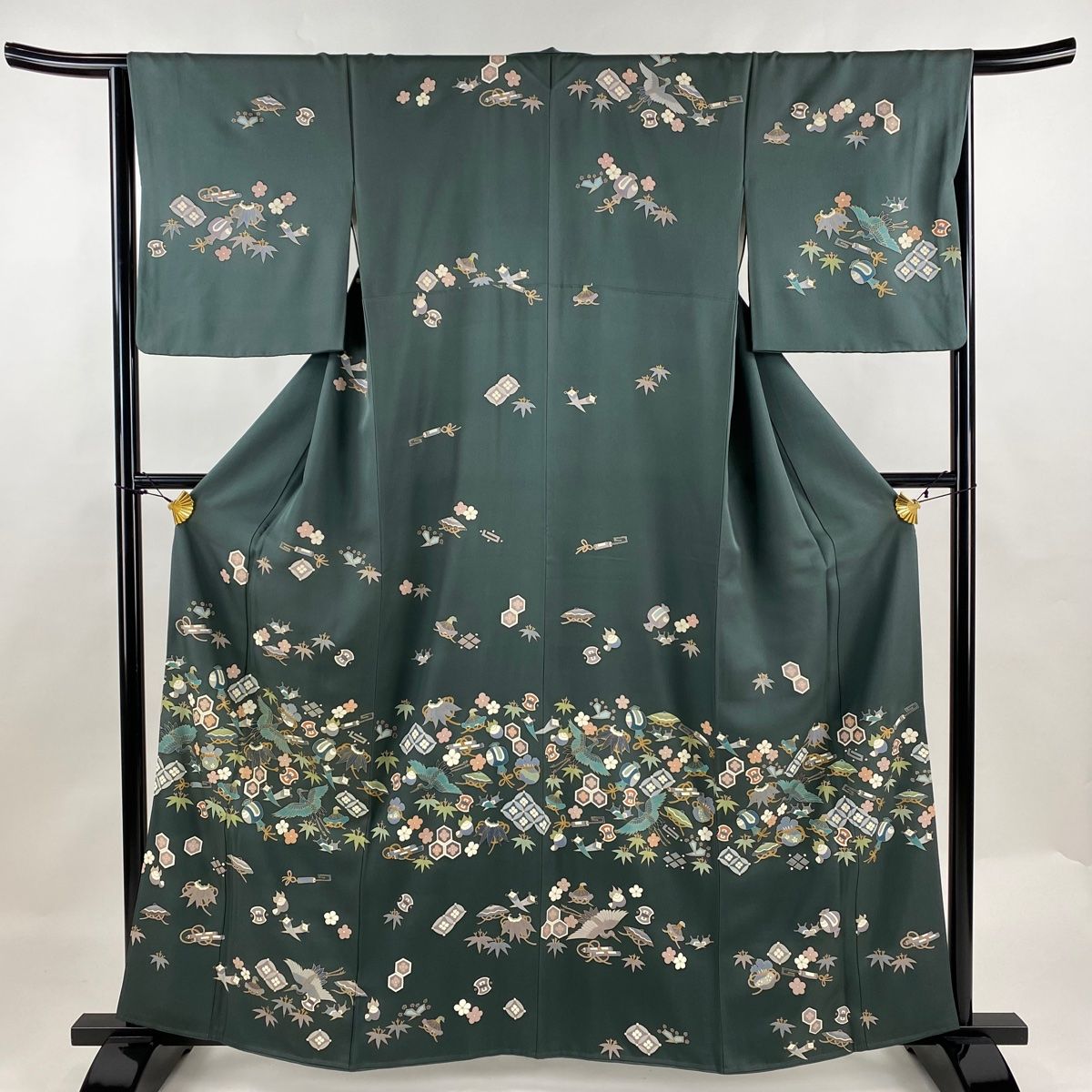 訪問着＊袷着物 吉祥 宝尽くし模様 フォーマル やり直そ 茶色 正絹 略 