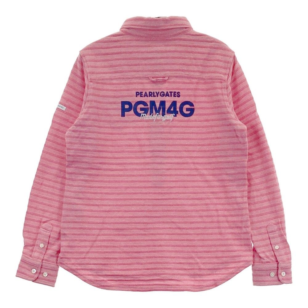 サイズ：0 PEARLY GATES パーリーゲイツ  長袖ポロシャツ ボタンダウン ボーダー柄 ピンク系 [240101463513] ゴルフウェア レディース ストスト PEARLY GATES パーリーゲイツ 長袖ポロシャツ ボタンダウン