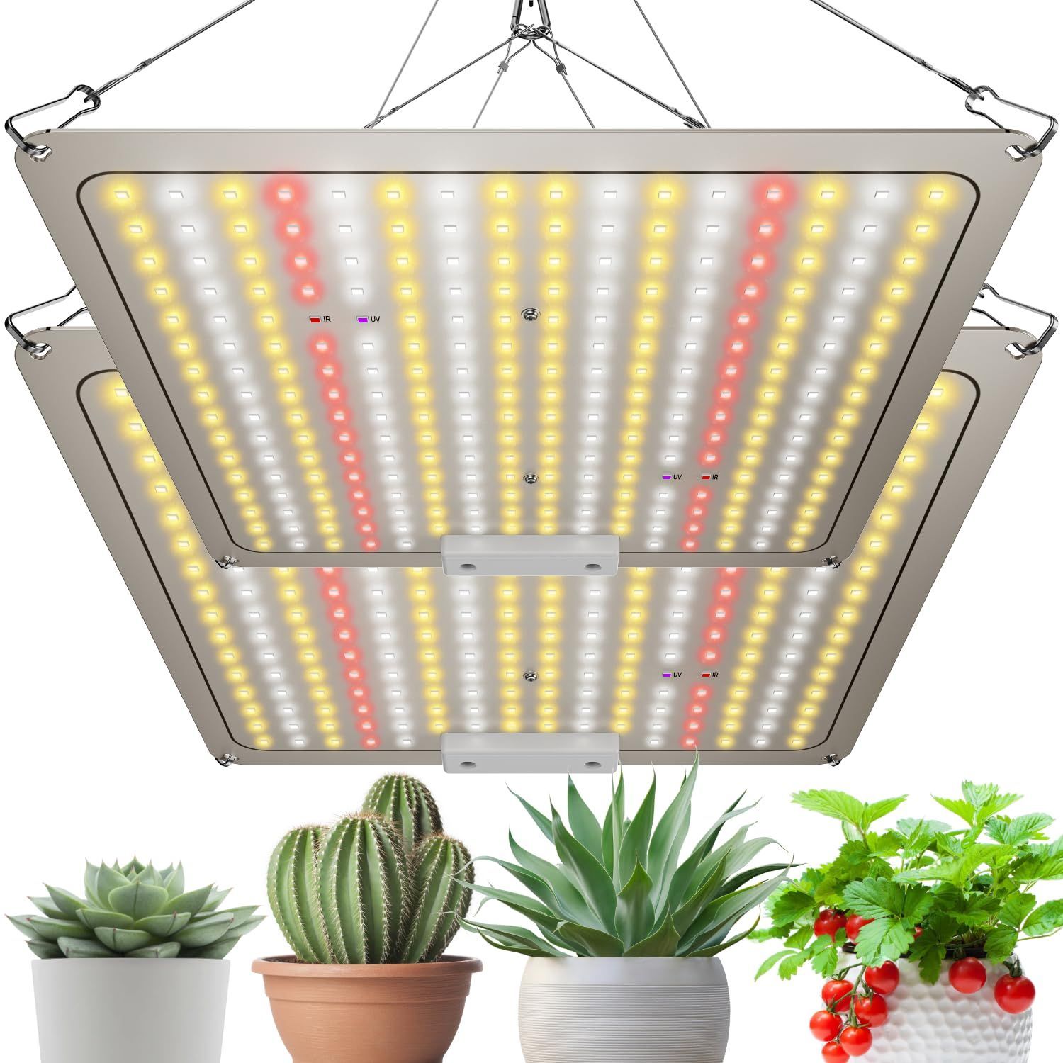 植物育成ライト 60W LED パネル 2台|放熱効率UP|IP65防水 温白色 256LED フルスペクトル UV|IR 長寿命 量子ランプ 室内栽培ランプ 多肉植物育成 水耕栽培ランプ 家庭菜園 室内園芸 水草栽培 野菜工場 観葉植物 静音