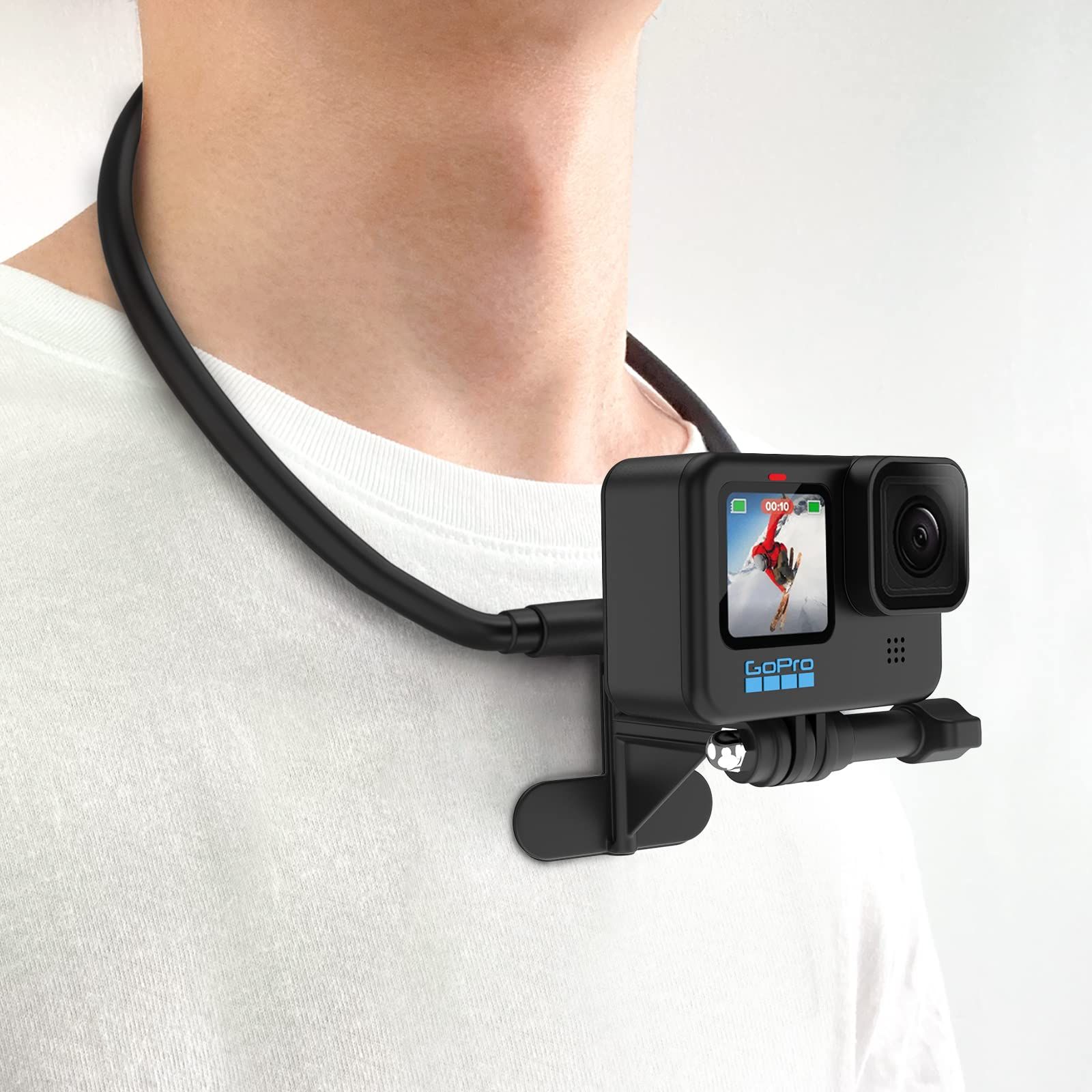 メモリーフォームシリコーン素材 磁気ロック insta360に適用 落下防止 10/9/8/MAX GoPro 両手開放 首掛け式マウント スマホ対応 GoPro用 GoPro用 黒 アクションカメラ用 首掛け式 アクションカメラマ