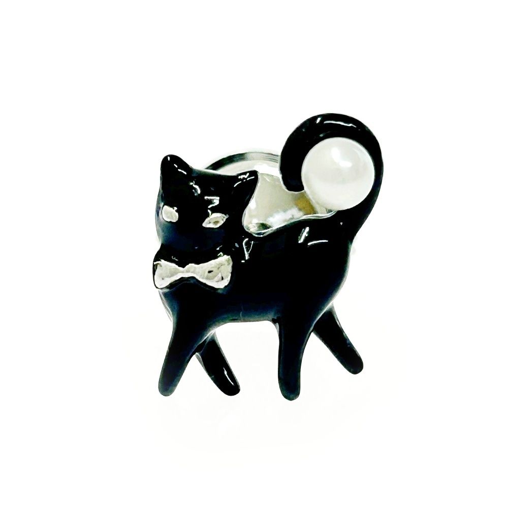 TASAKI タサキ シルバー パール 黒猫 ピンブローチ 3.7g ブラック □S刻印 407894 ブローチ