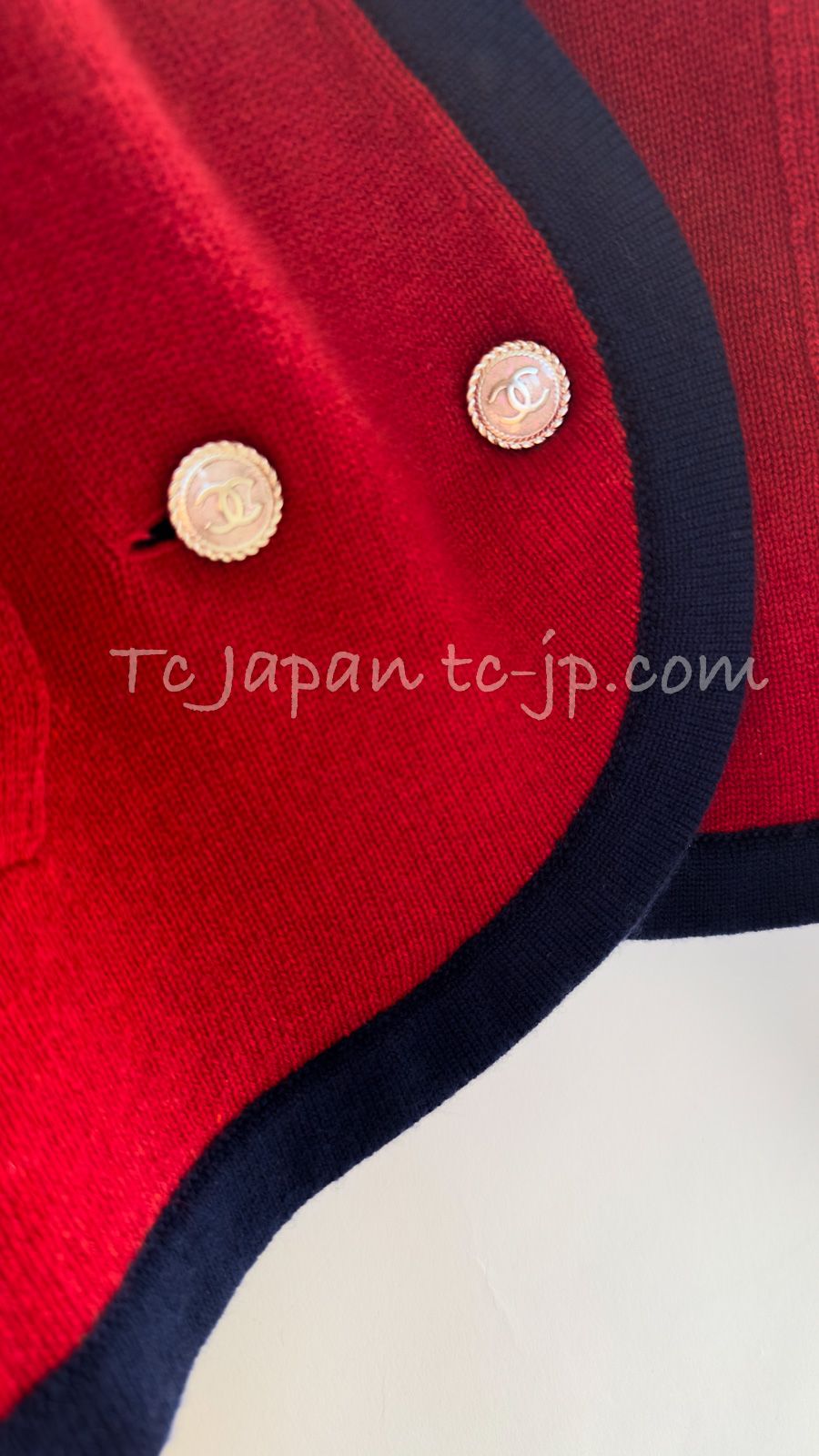 シャネル カーディガン CHANEL 2019 レッド ネイビー CCロゴ