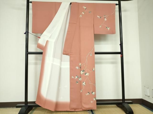 平和屋着物○訪問着 枝葉文 たたき染め 正絹 逸品 AAAW5466ph