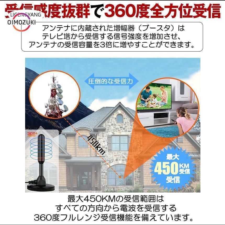 室内アンテナ テレビ TV 最強 地デジ 信号 ブースター内蔵 4K HD 450KM受信 360度全方位 アンテナ 車載 磁力 屋外 - メルカリ