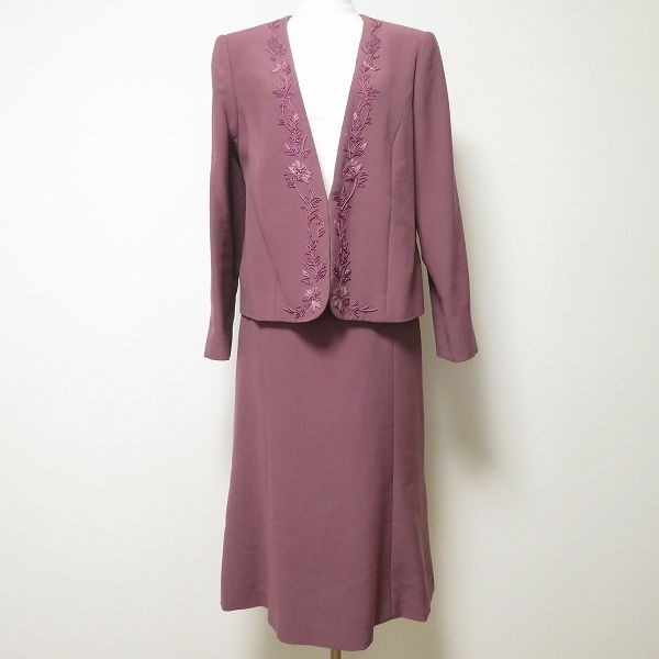 axc スズキノリオ Suzuki Norio スカートスーツ セットアップ 紫 オートクチュール ノー 花モチーフ ビーズ レディース 965652