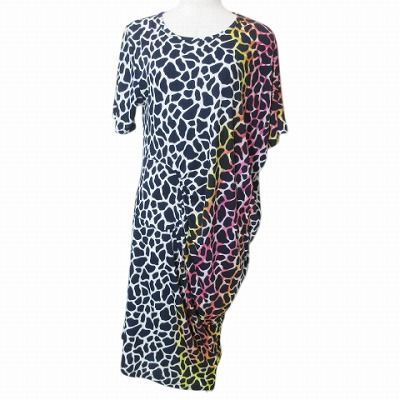 ヨーカン YOKANG 変形 ワンピース ひざ丈 半袖 琉球紅型 製品染め 沖縄