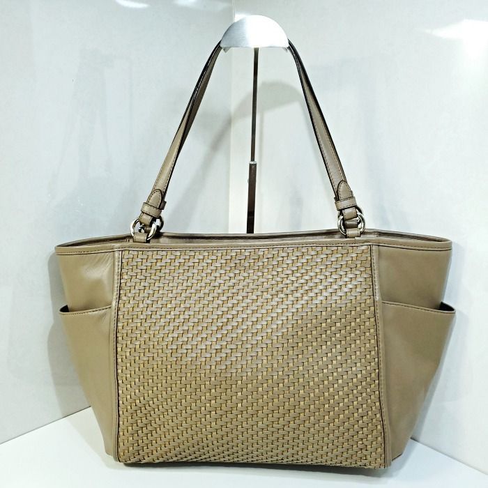 コーチ COACH イントレチャート 編み込み レザー 肩掛け トートバッグ 