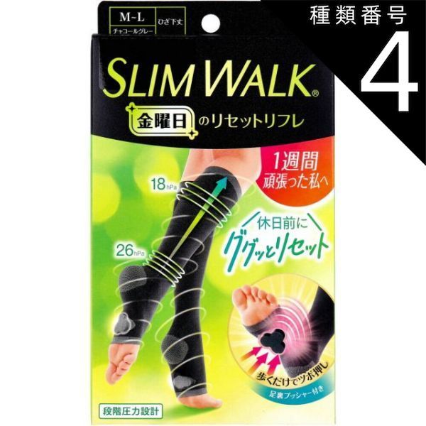 種類4 4個 スリムウォーク 金曜日のリセットリフレ ひざ下丈 チャコールグレー M-Lサイズ レギンス レディース タイツ 着圧 段階圧力 リンパ 血行 むくみ 脚 ケア おやすみ 足裏プッシャー 足つぼ 消臭繊維