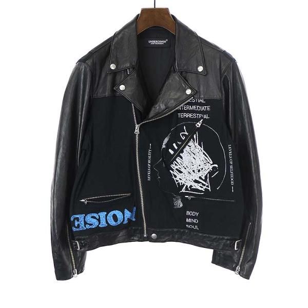 UNDERCOVERアンダーカバー22SSレザー切替プリントライダースジャケット