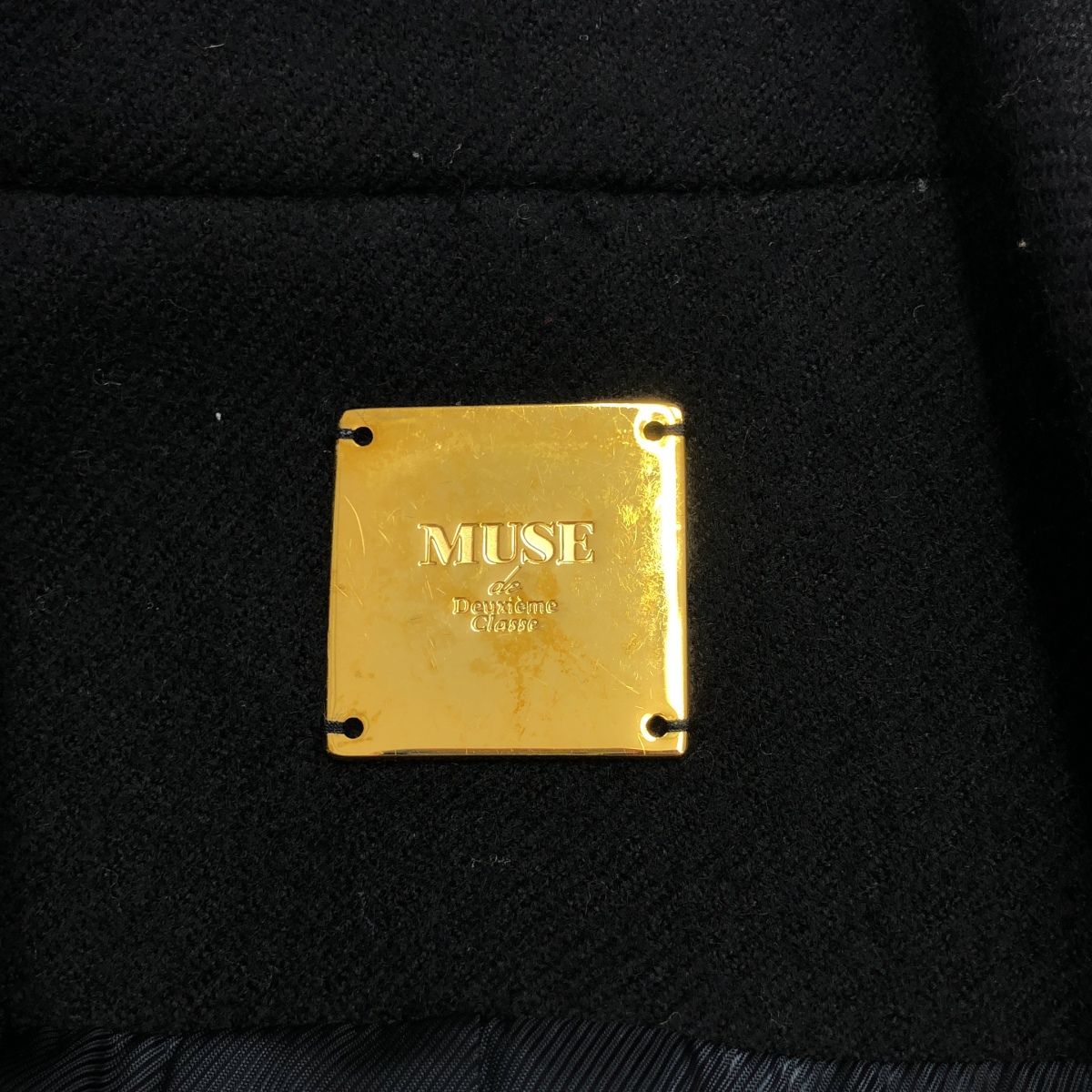【美品】MUSEミューズ　ドゥーズィエムクラスノーカラーコート黒 MUSE de deuxieme classe ミューズ ドゥ ドゥーズィエム クラス