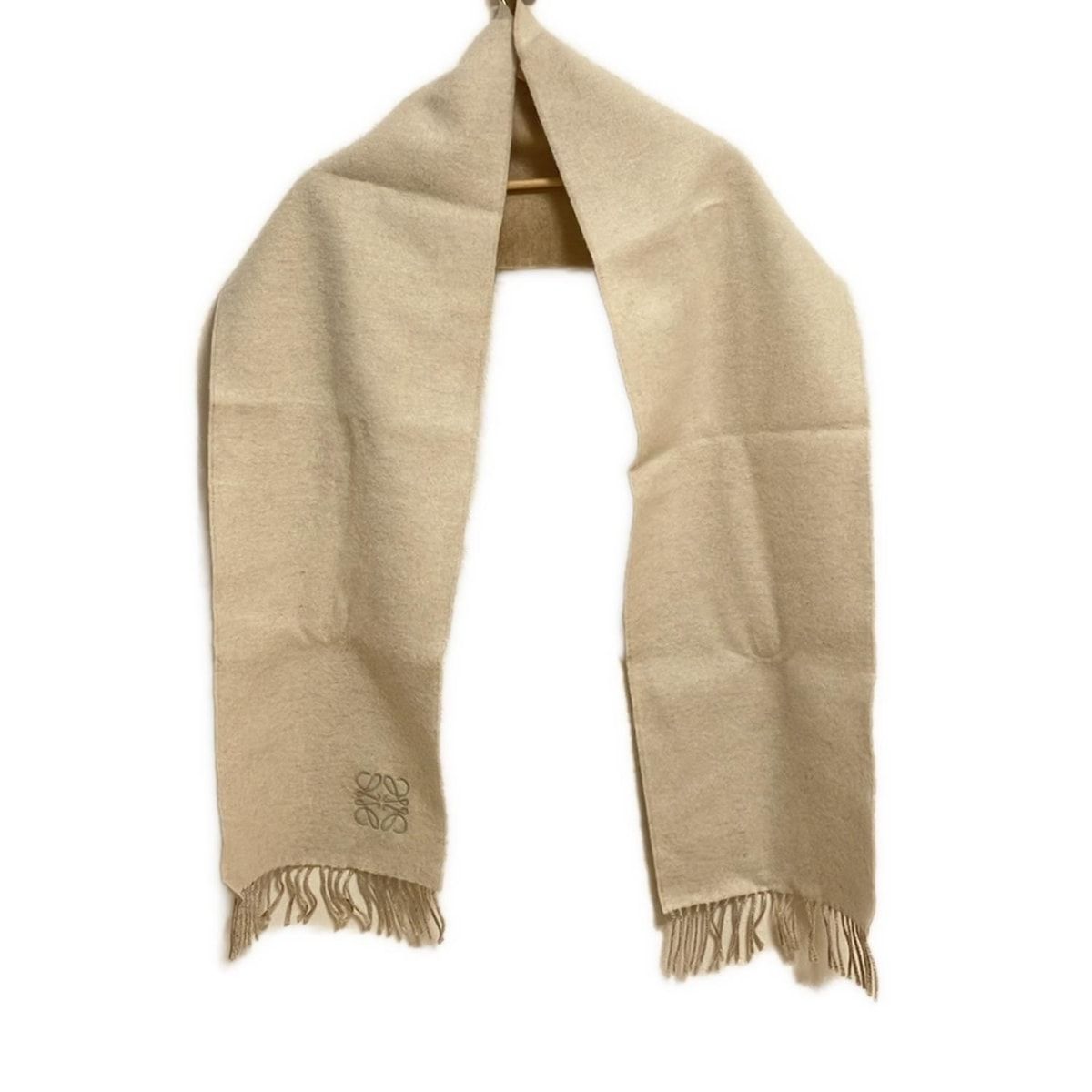 LOEWE ベージュ マフラー ウール カシミヤ LOEWE(ロエベ) マフラー美品 - アイボリー×ベージュ ウール、カシミヤ