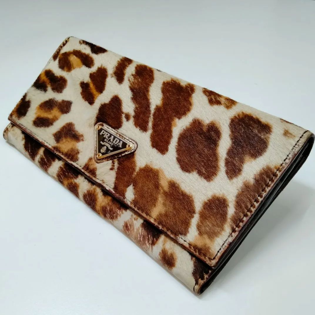 PRADAヒョウ柄ハラコ長財布 プラダ ハラコ レオパード柄財布 希少