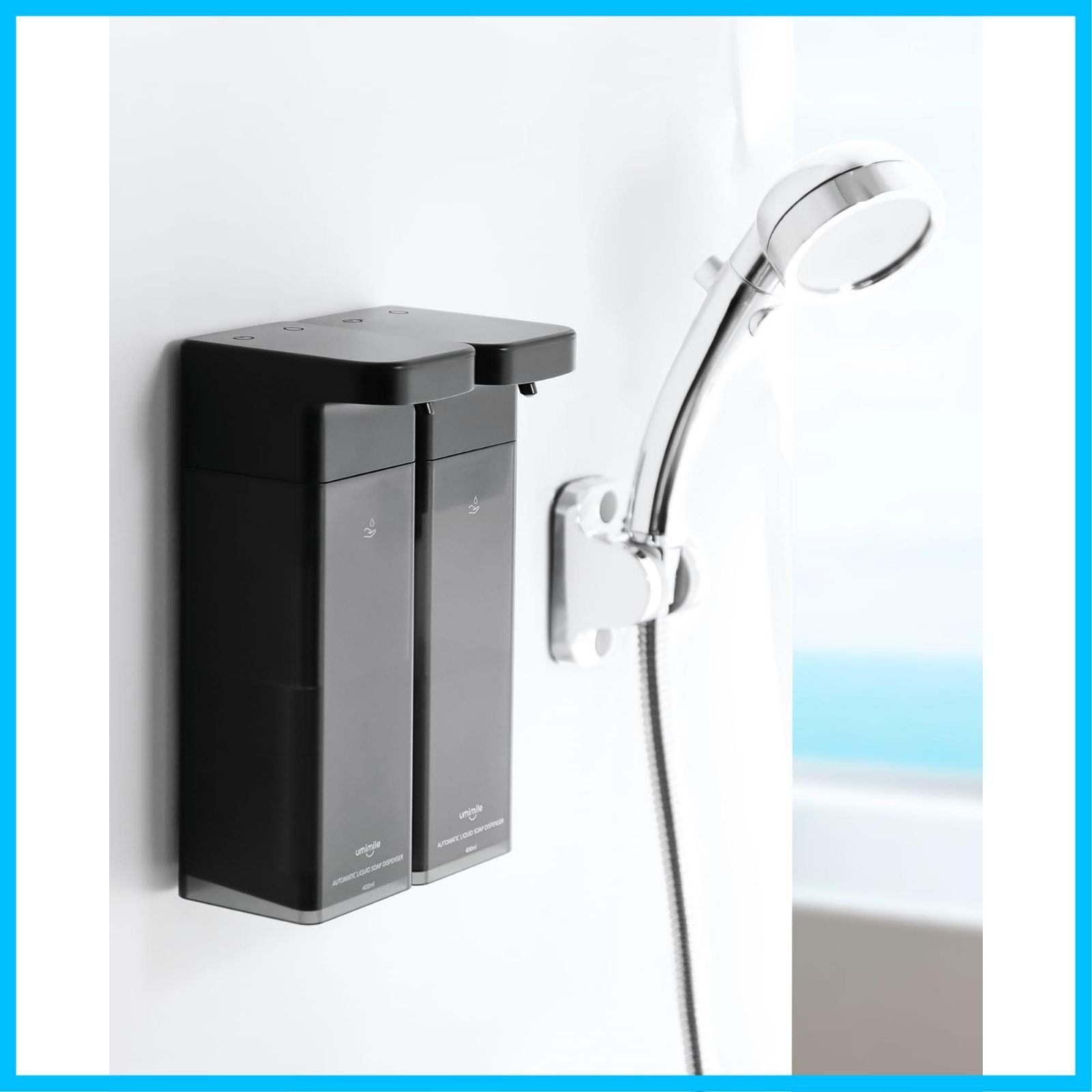 液体 マグネット シャンプーディスペンサー 食器用洗剤 自動 壁掛け 充電式 ソープディスペンサー 400ml大容量 IPX6防水 Umimile ブラック 2セット