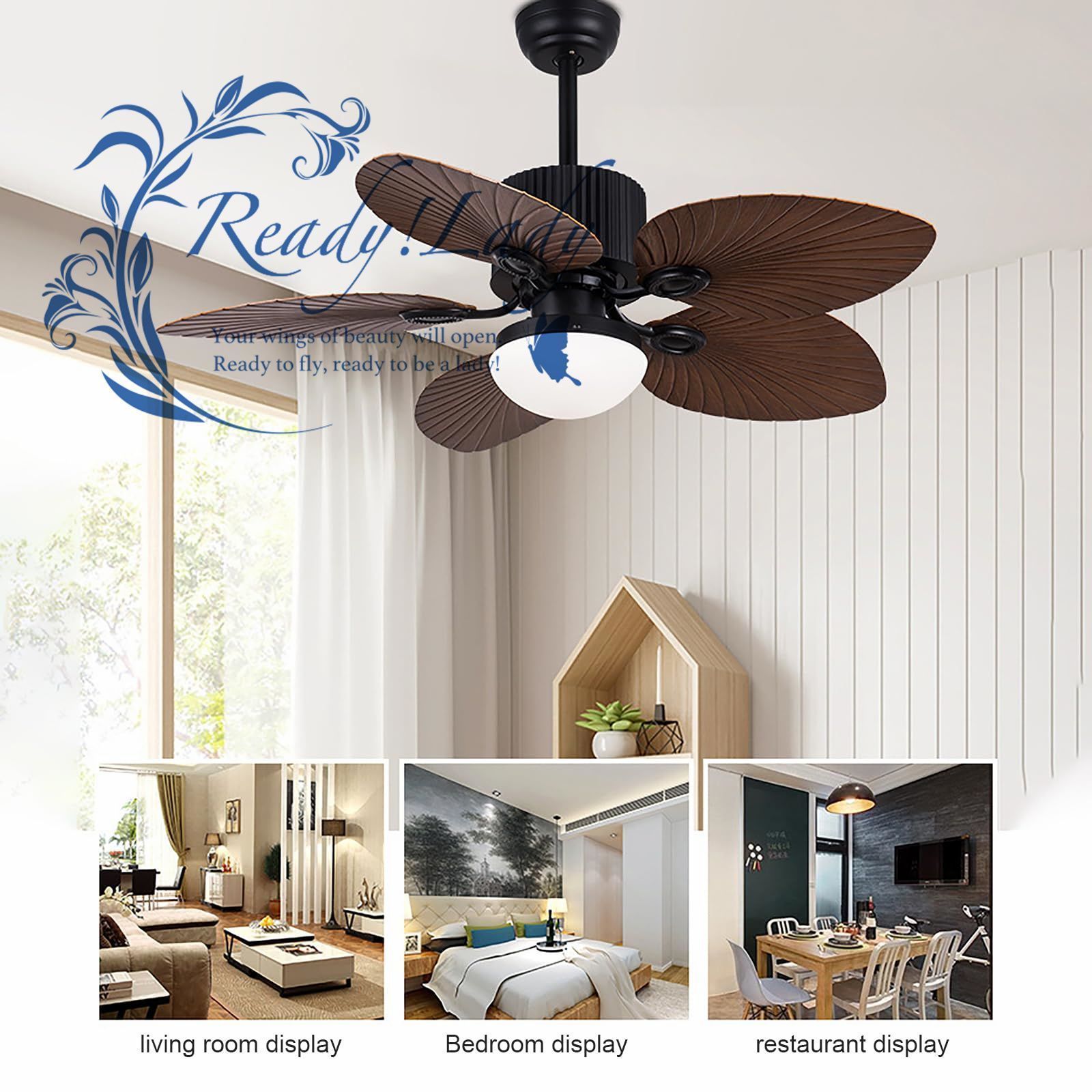 42 インチ トロピカル シーリング ファン LED ライト付き リモコン付き 5 枚のリーフ ブレードとバランス クリップ107*107*48cm WWW_KANDAIZUMI_COM