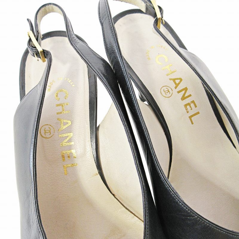 CHANELエナメルパンプス シャネル CHANEL バックストラップ パンプス ミュール レザー