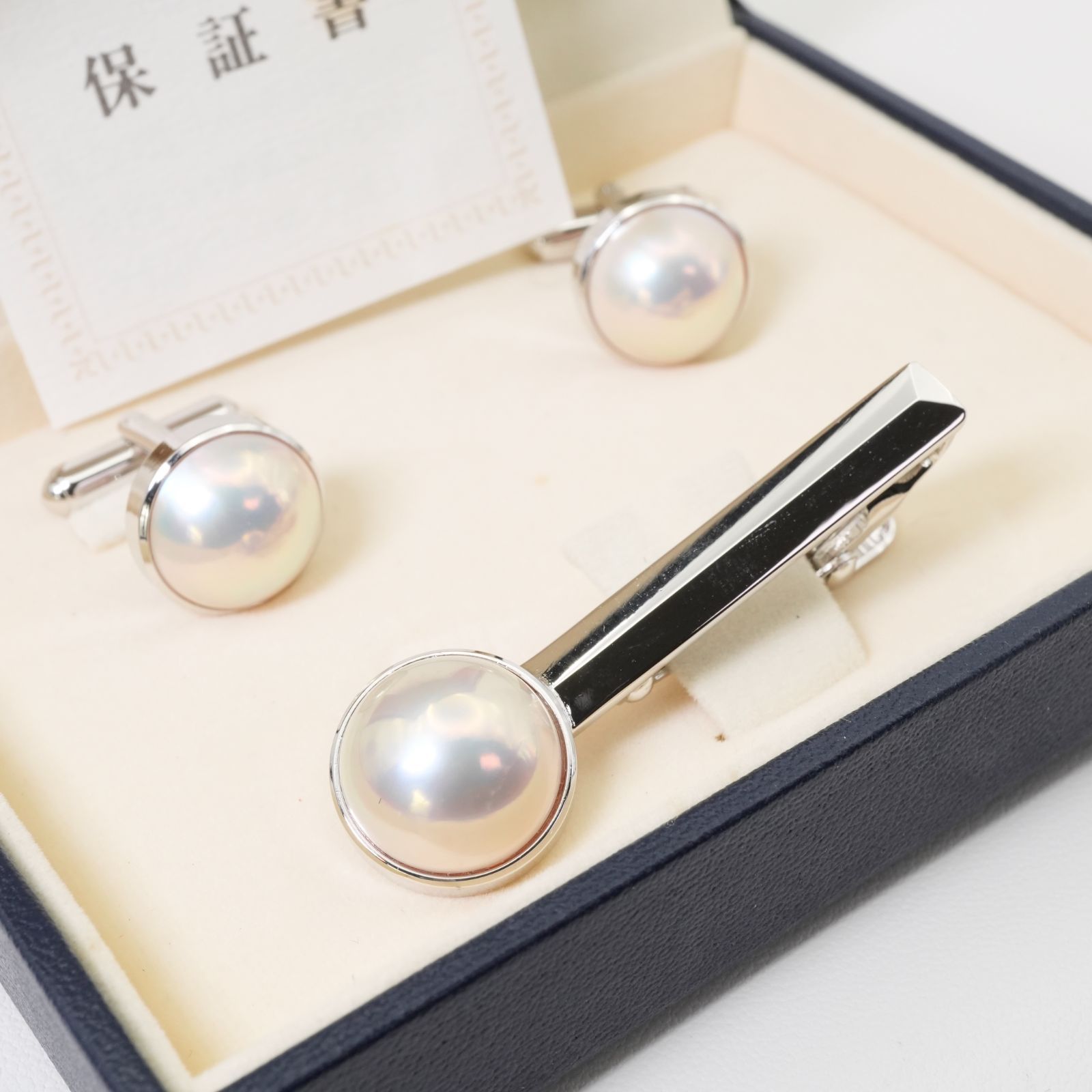 美品 田崎真珠 マベ パール カフス セット タイピン/24-5838箱