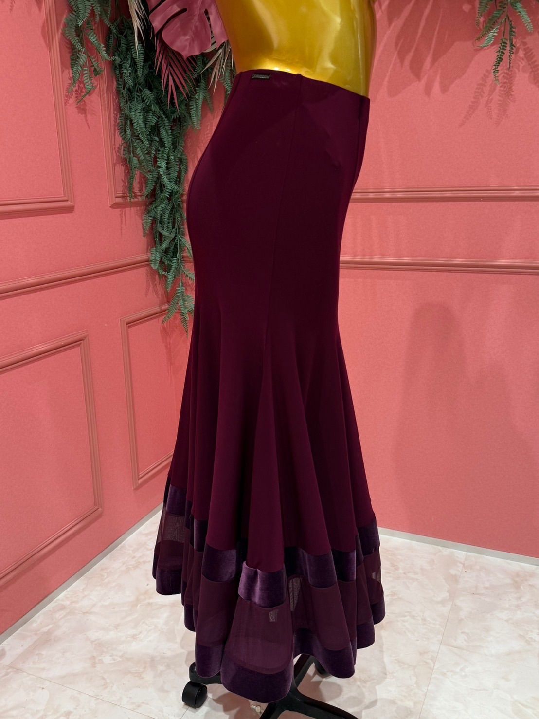 ラスト1点Sサイズ 社交ダンス gentil ジャンティ authentic ベロアスカート ボルドー 232507022 LLC-HASEGAWATOSO_COM