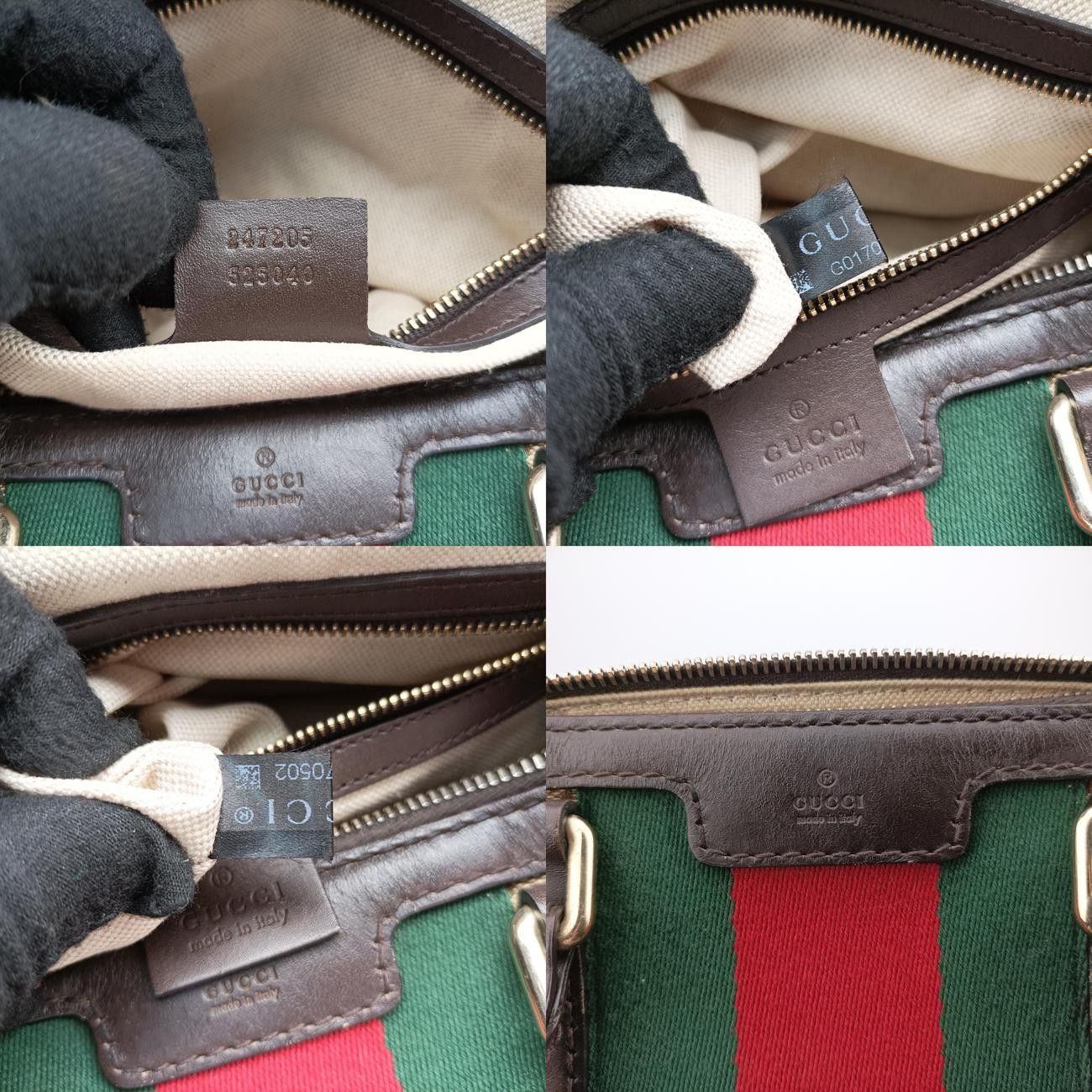 グッチGucciシェリーラインベージュ×グリーン×レッドキャンバス×レザー247205G017070502