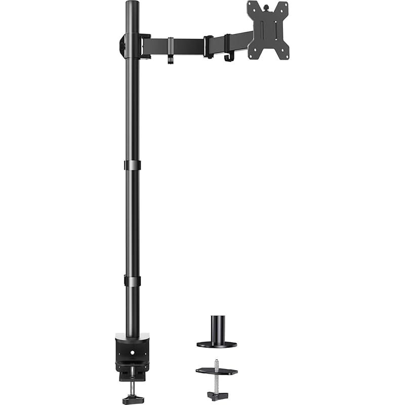 HUANUO モニターアーム ロング 13-32インチ対応 10kg高耐荷重 ディスプレイアーム VESA 75x75mm 100x100mm対応 高い位置 長い ポール シングル PCアーム クランプ式 グロメット式 多角度調節 配線収納 HNCM9 0