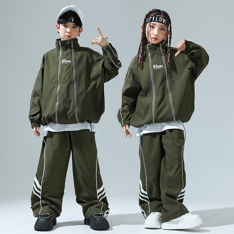 キッズ ダンス衣装 ヒップホップ セットアップ 長袖 トップス 女の子 男の子 トレーナー ファスナー ハイネック ウインドブレーカー ゴム裾 韓国 Y2K
