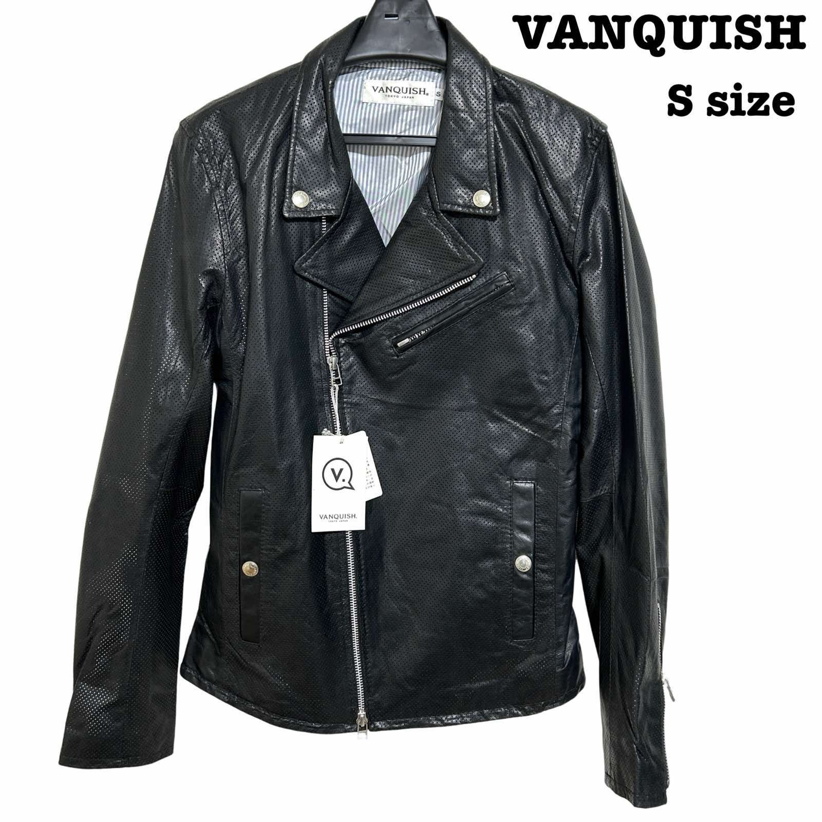 VANQUISH牛革ダブルライダースジャケットMメンズBLACK定価55000円身幅約505cm