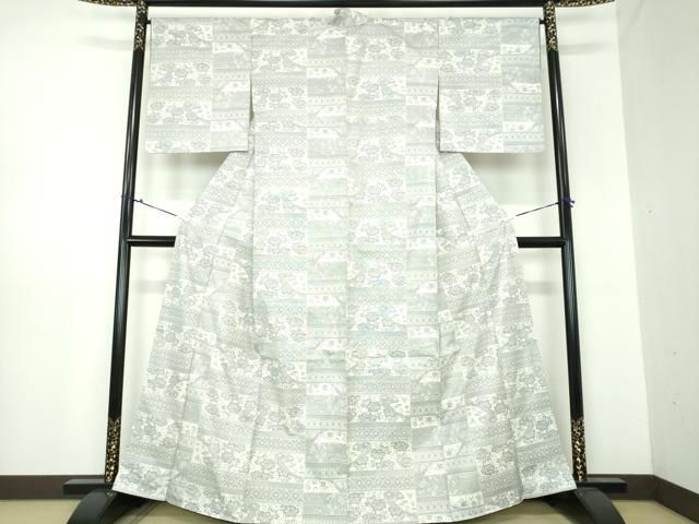 平和屋着物○本場大島紬 白大島 9マルキ 横段吉祥花文 正絹 逸品 未