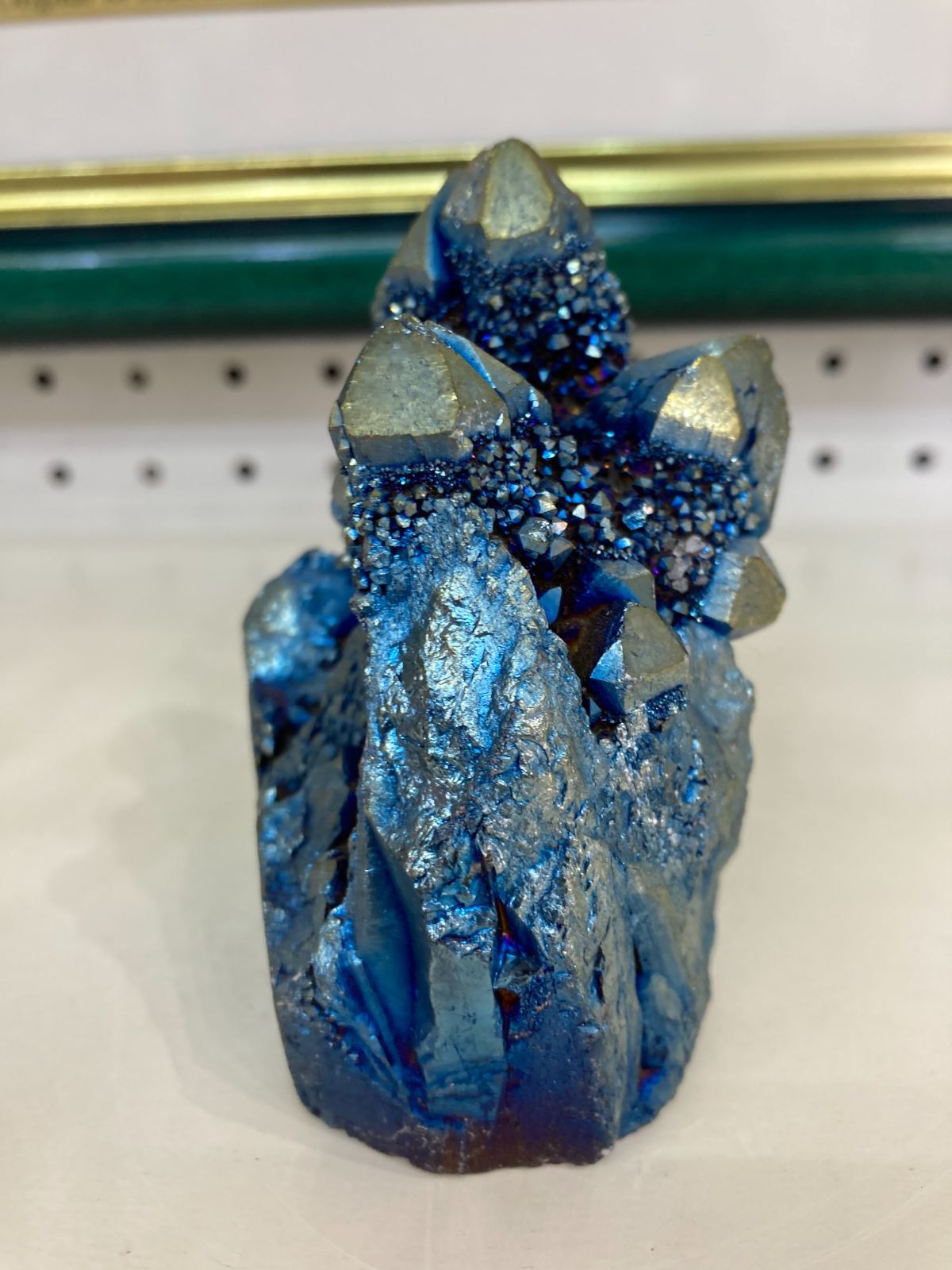 オーラ原石 ブルー＆金色 天然石 水晶 クラスター ポイント 413g 城