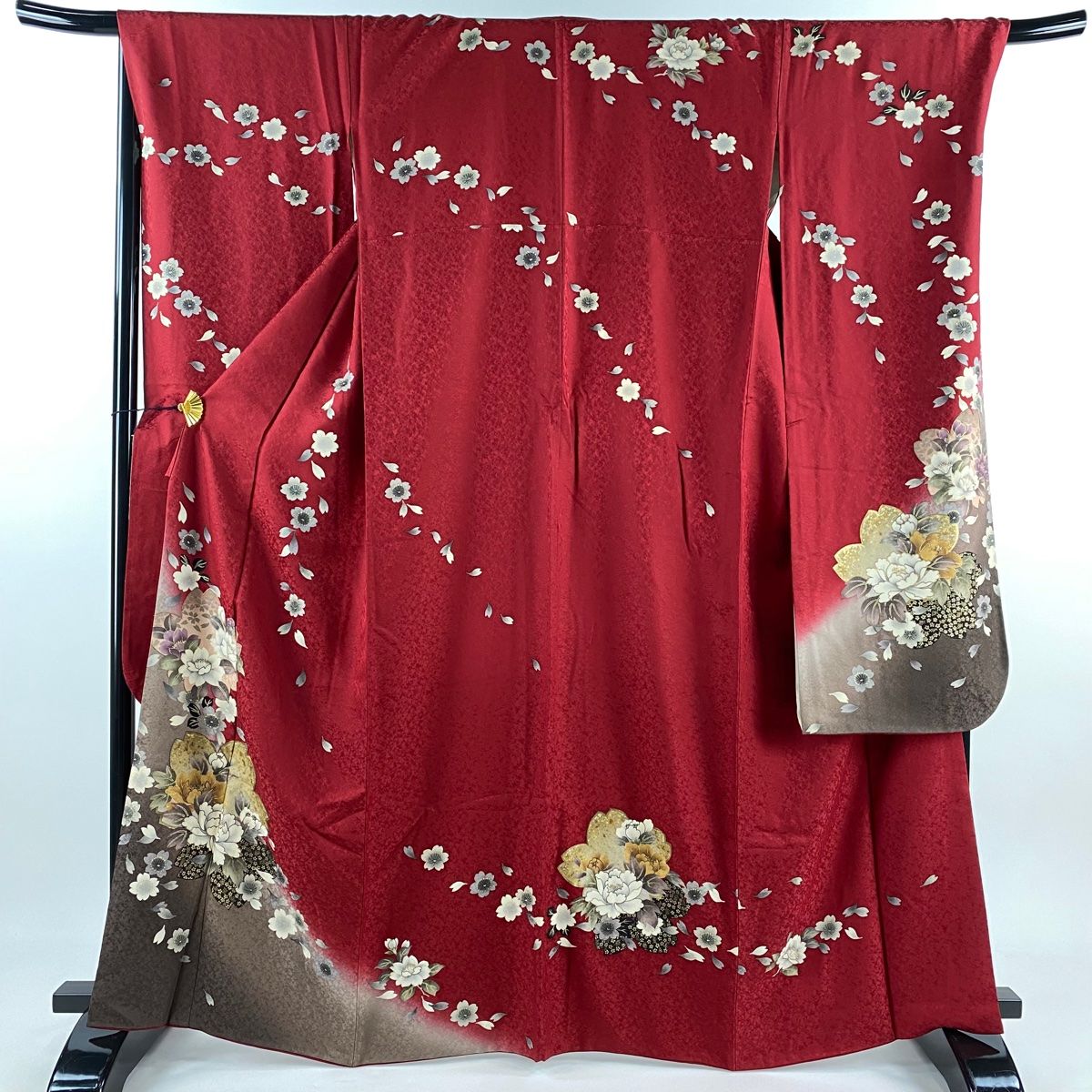 振袖 身丈164.5cm 裄丈70cm L 袷 桜 牡丹 金彩 ぼかし 赤 正絹