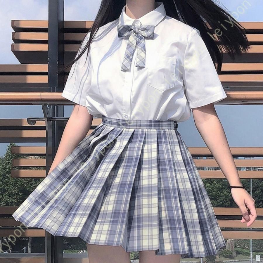 スクール 制服 スカート チェック柄 無地 女子 高校生 定番 ショート丈 ミニ Aライン チェック柄 制服 着痩せ - メルカリ