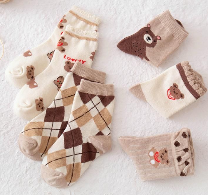 17-19cm キッズ 靴下 ブラウン くまさん 5足 子供 ソックス Ⅱ 靴下 5足組 キッズ 子供の靴下 ソックス セット 男の子