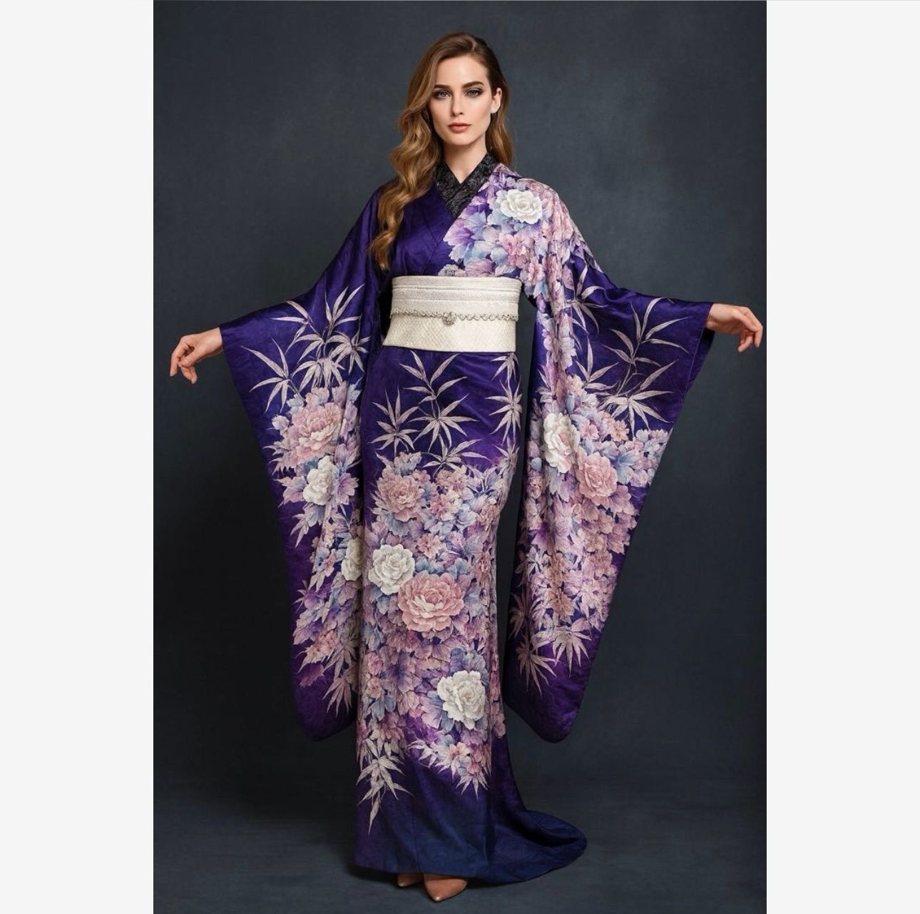 トール 美品 振袖 フルセット 身丈168 正絹 furisode 薄紫 流水 未仕立て 振袖 22点セット「Beatiful Japan ブルー×黒 鳳凰」仮