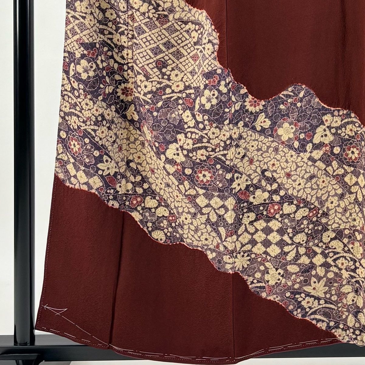 訪問着 身丈156.5cm 裄丈64cm M 袷 草花 道長取 赤紫 正絹 秀品